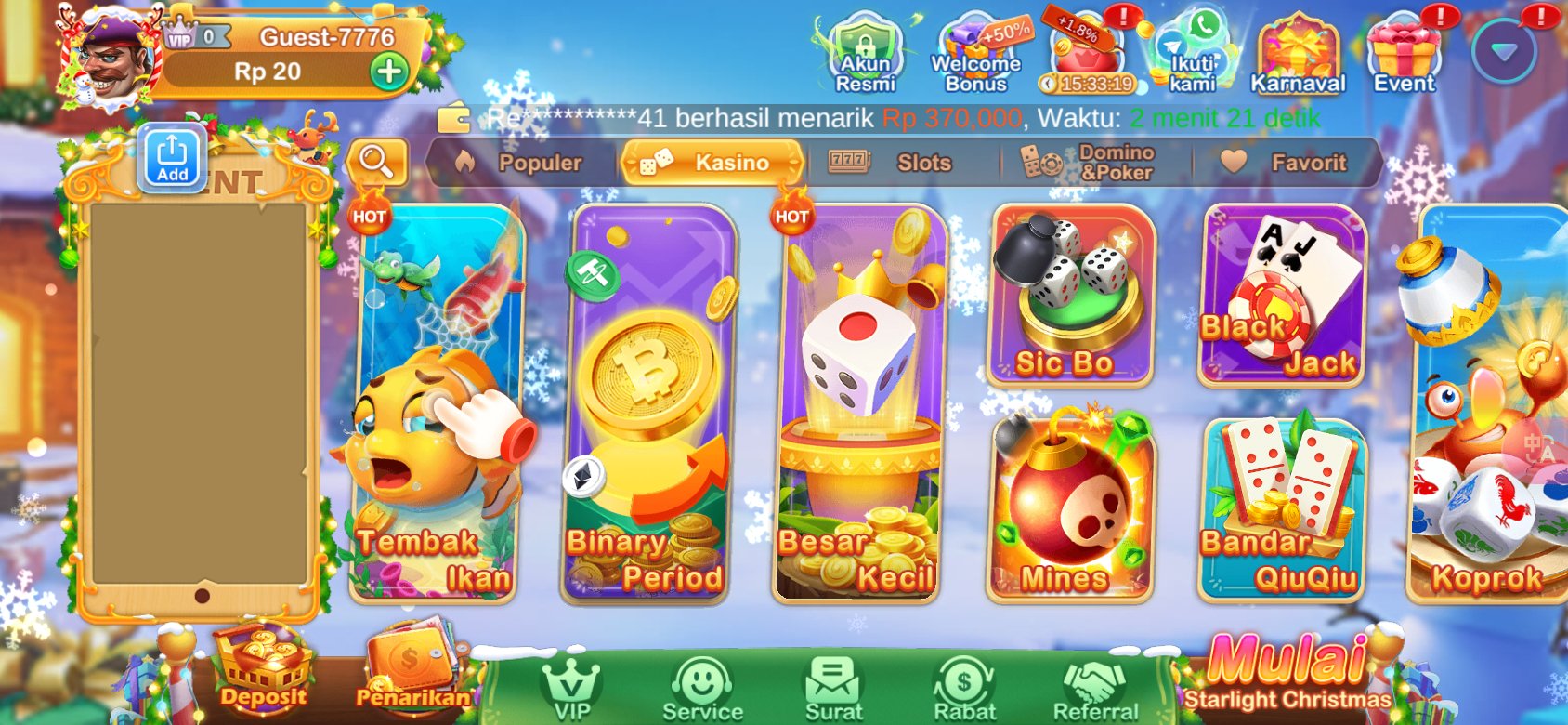 Game kasino populer seperti Tembak Ikan dan Sic Bo tersedia di K3K3 4 2 4 831 C.